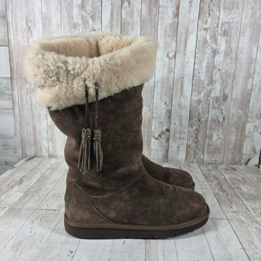 UGG Australia Kensington 1894 Brown Suede Shearling Tassel Boots Womens 10